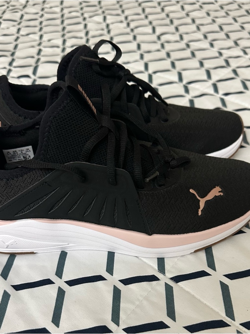 Puma Women's Black Athletic Sneakers with Pink Trim